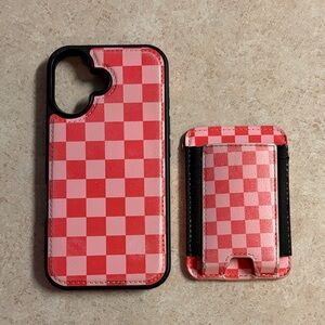 Amazon Red and Pink Checkered magnetic Phone Case with Card Holder (iPhone 16)
